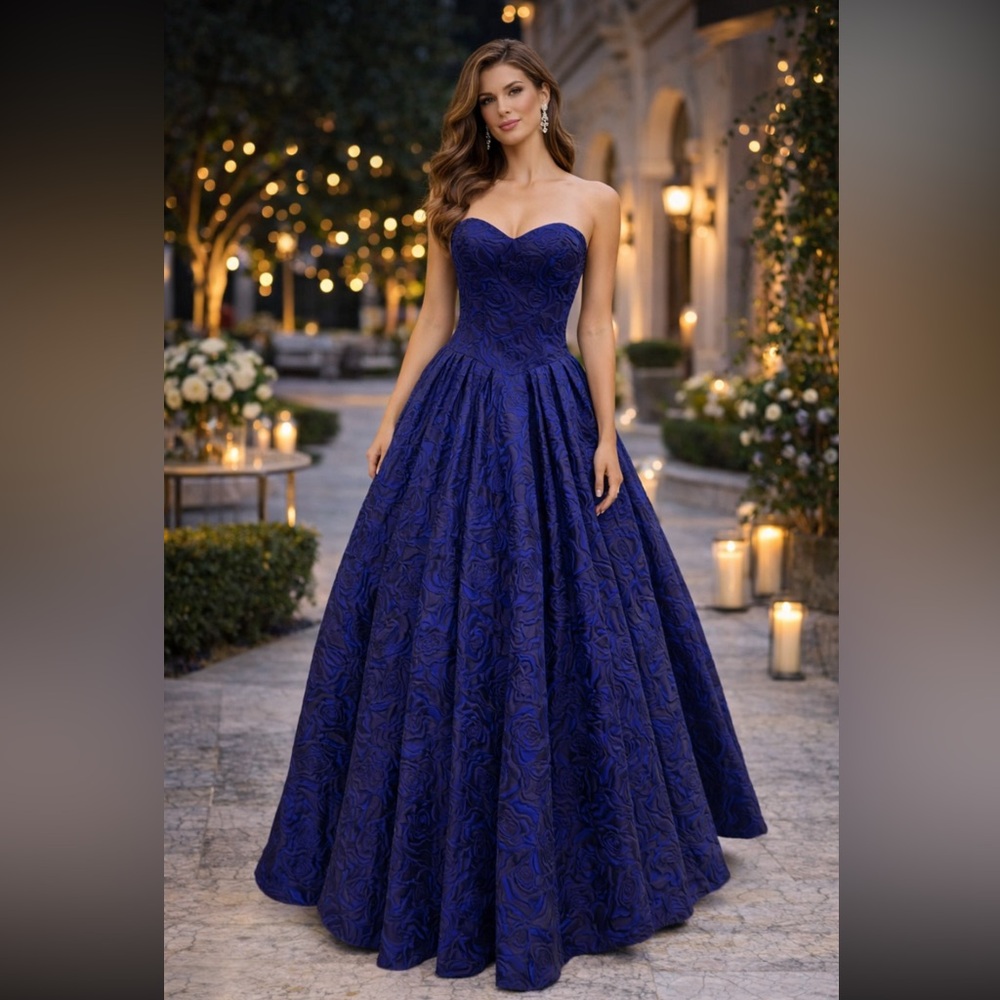 Mon Cheri long strapless floral design Ballgown